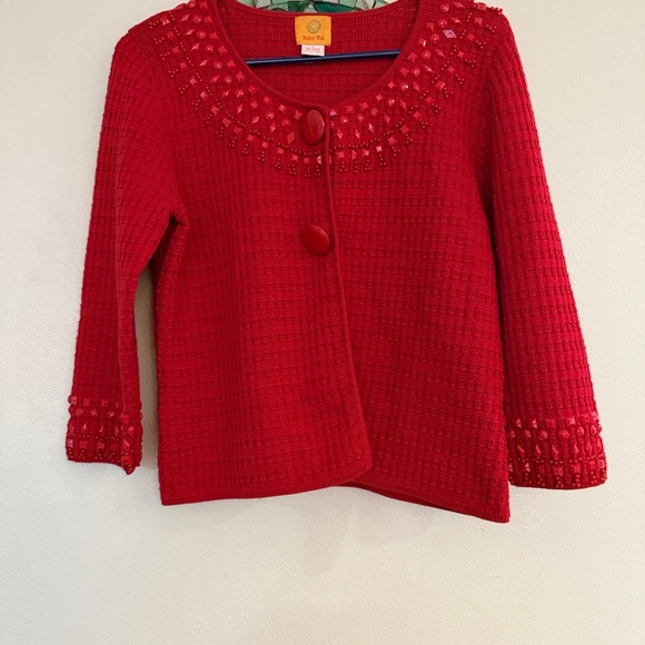 Ruby Rd. Bold Red Knit Cardigan - Picture 7 of 8